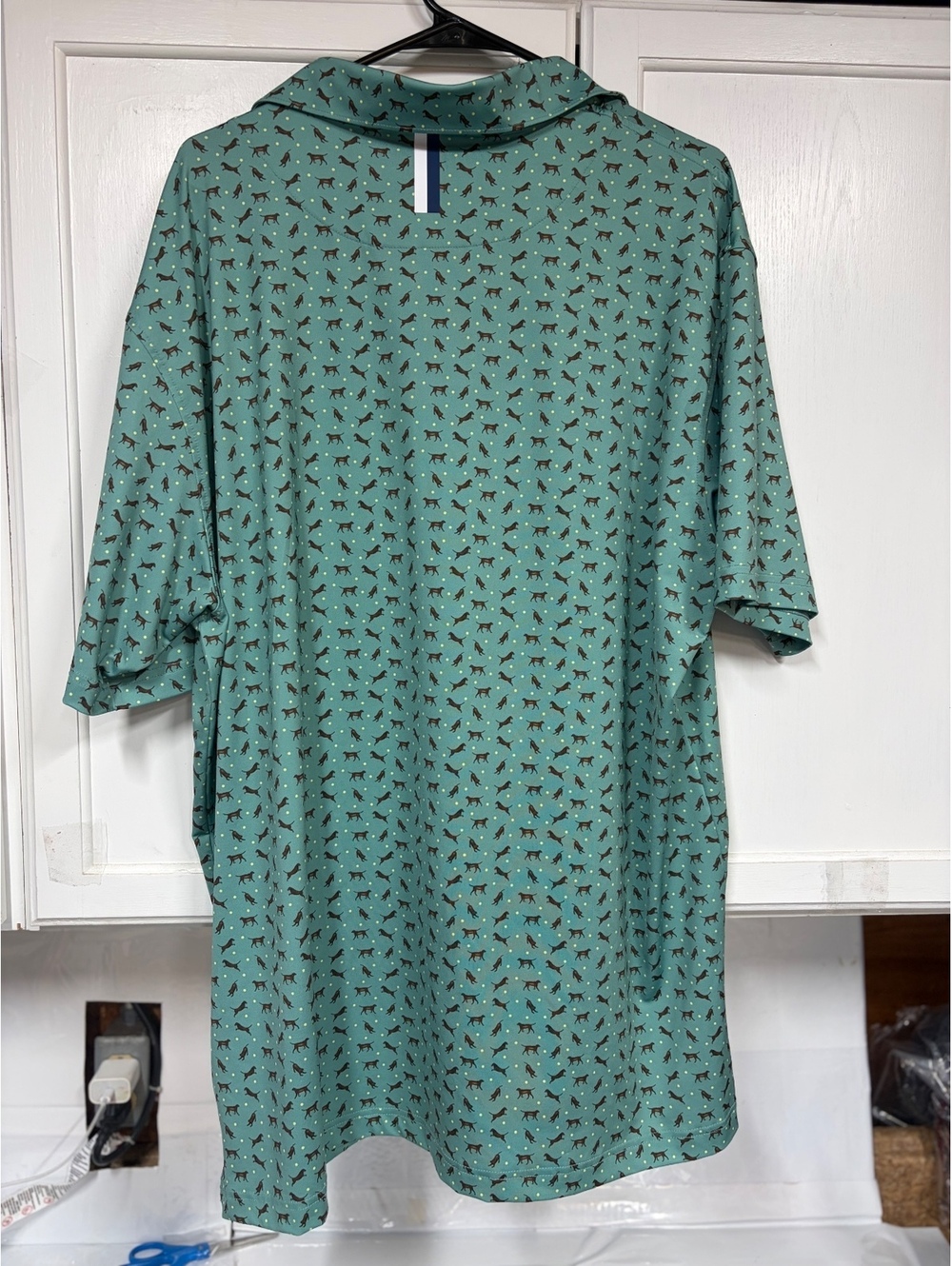 Rhoback The Chocolate Lab Polo Mens XXL Sea Green Performance Golf Dog Print
